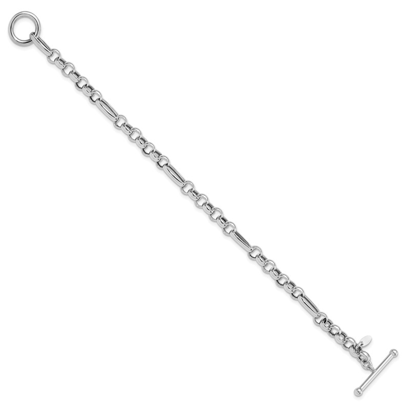 Sterling Silver Rh-plated Polished Fancy Link Bracelet