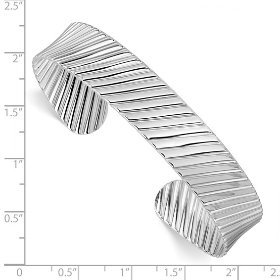 Leslie's Sterling Silver Rh-plated Polished and Grooved Cuff Bracelet