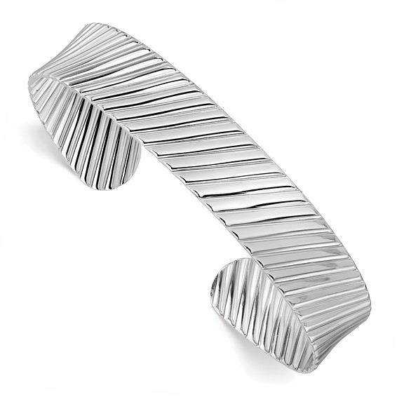 Leslie's Sterling Silver Rh-plated Polished and Grooved Cuff Bracelet