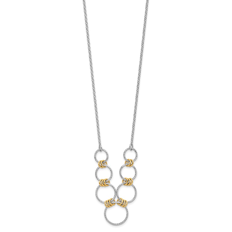 Sterling Silver RH/Gold-plt Dia.-Cut Circles with 2in ext Necklace