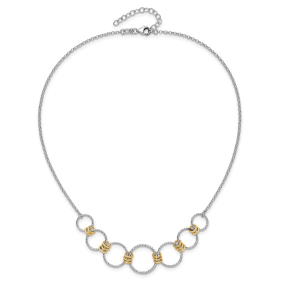 Leslie's Sterling Silver RH/Gold-plt Dia.-Cut Circles with 2in ext Necklace