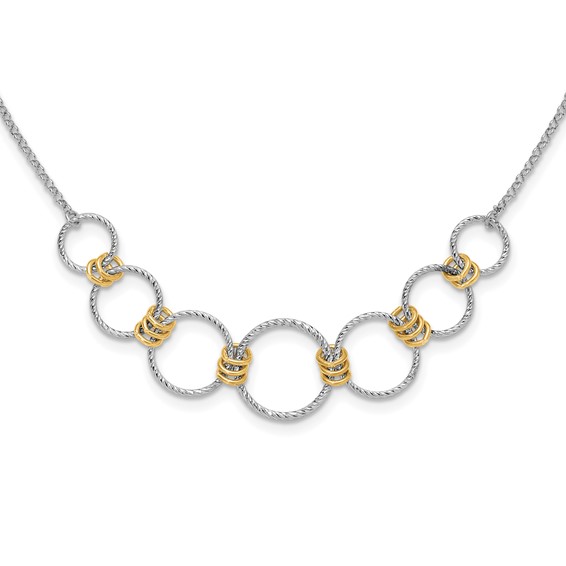 Leslie's Sterling Silver RH/Gold-plt Dia.-Cut Circles with 2in ext Necklace