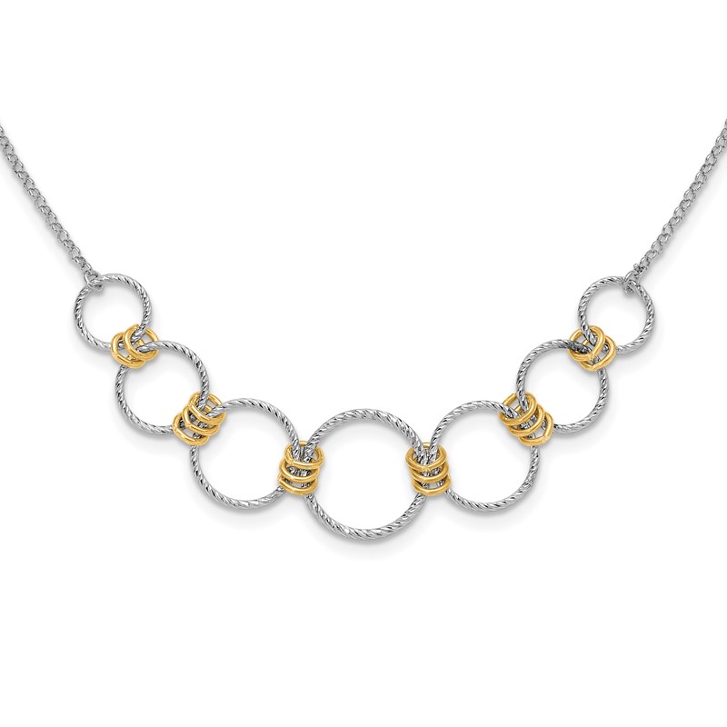 Sterling Silver RH/Gold-plt Dia.-Cut Circles with 2in ext Necklace