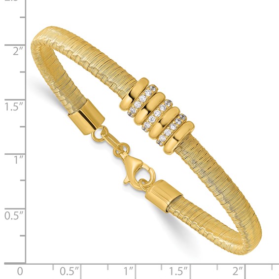 Leslie's Sterling Silver Gold-tone CZ w/1in Safety Chain Flex Bangle