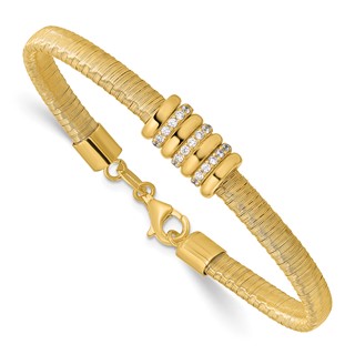 Leslie's Sterling Silver Gold-tone CZ w/1in Safety Chain Flex Bangle