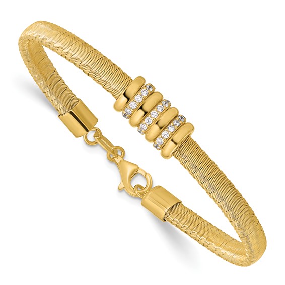 Leslie's Sterling Silver Gold-tone CZ w/1in Safety Chain Flex Bangle