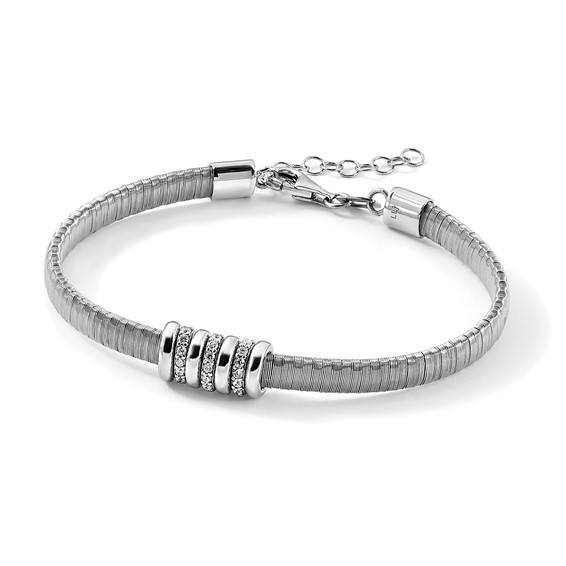 Leslie's Sterling Silver RH-plated CZ w/1in Safety Chain Flex Bangle