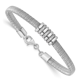 Leslie's Sterling Silver RH-plated CZ w/1in Safety Chain Flex Bangle
