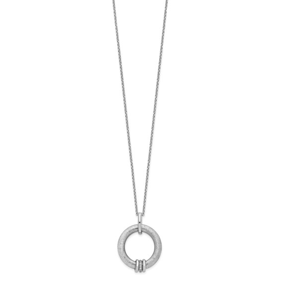 Leslie's Sterling Silver RH-plt Polished and Brushed CZ w/2in. ext Necklace