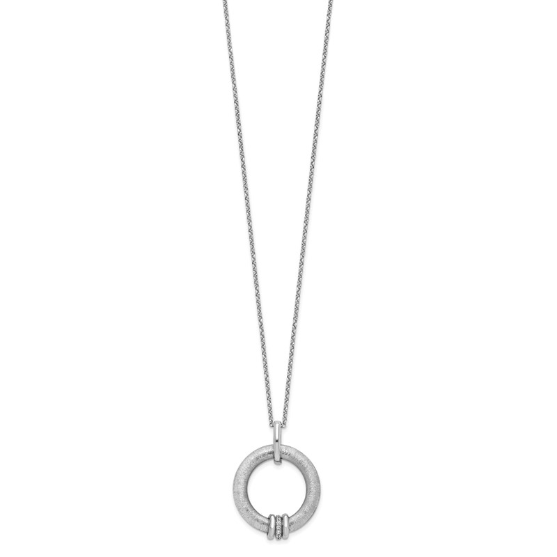 Sterling Silver RH-plt Polished and Brushed CZ w/2in. ext Necklace