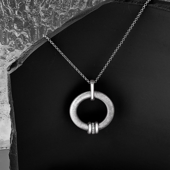 Leslie's Sterling Silver RH-plt Polished and Brushed CZ w/2in. ext Necklace