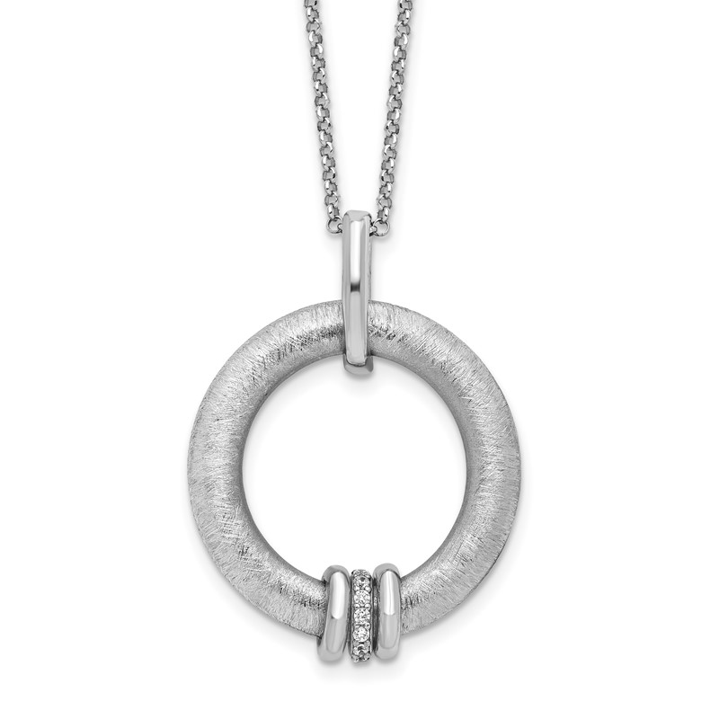 Sterling Silver RH-plt Polished and Brushed CZ w/2in. ext Necklace