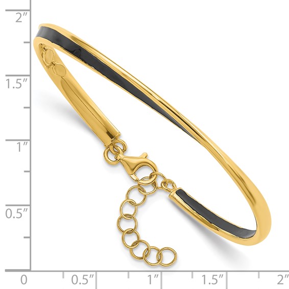 Leslie's Sterling Silver Gold-tone Blk Enamel w/1in ext Chain Bangle