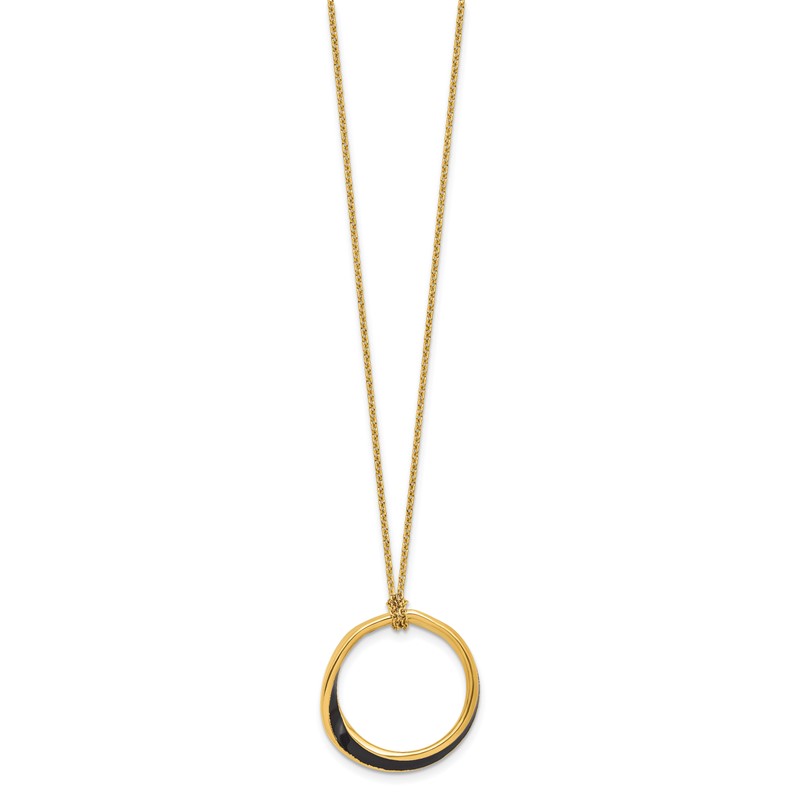 Sterling Silver Gold-tone and Black Enamel  with 2in. ext Necklace