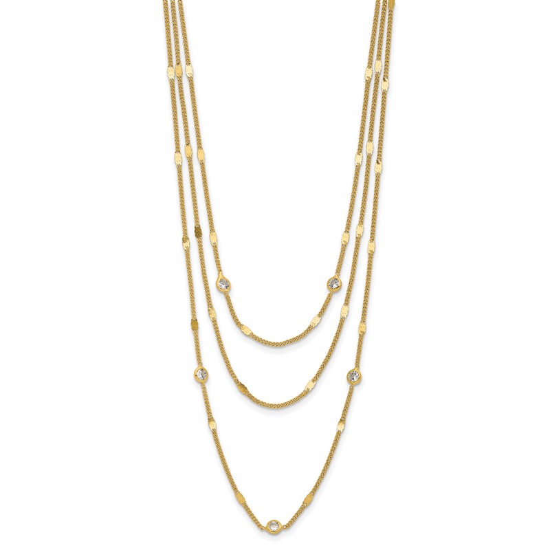 Sterling Silver Gold-tone CZ Layered with 1.5in ext. Necklace