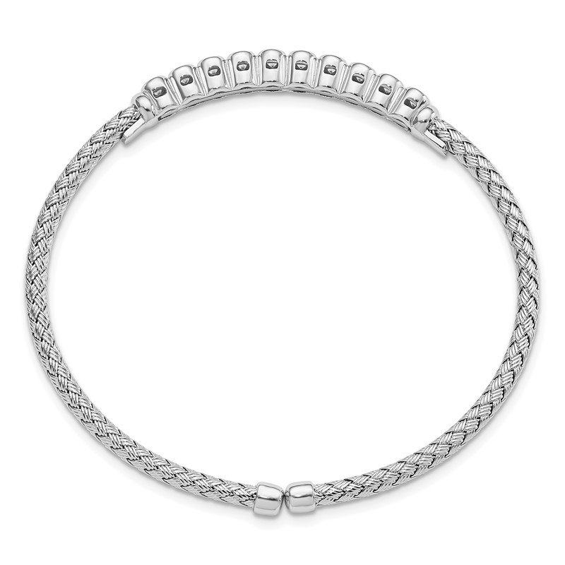 Sterling Silver Rhodium-plated CZ Woven Flexible Cuff