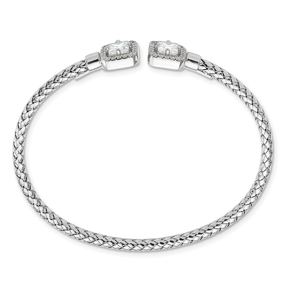 Leslie's Sterling Silver RH-plated CZ Polished Square Halo Cuff Bangle