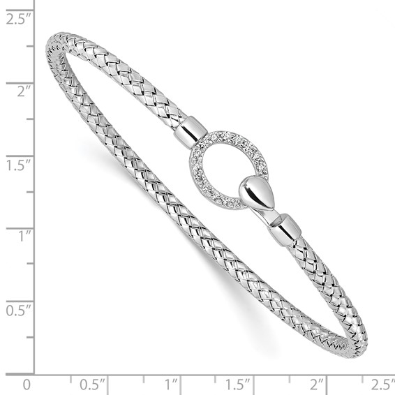 Leslie's Sterling Silver RH-plated CZ Polished Braided Hook Bangle