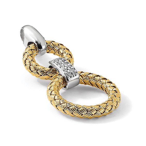 Leslie's Sterling Silver Rh-plat and Gold-plated CZ Woven Circles Pendant