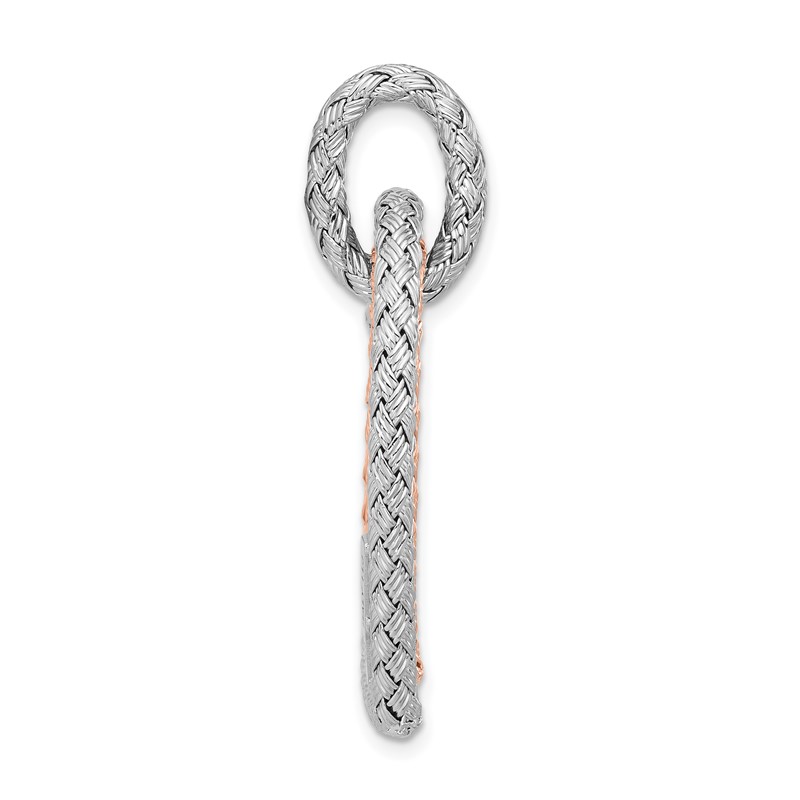 Sterling Silver Rh-plat and Rose-plated Woven Hearts Pendant