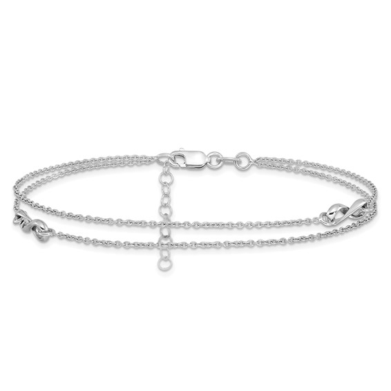 Leslie's Sterling Silver Rhodium-plated Infinity 2-Strand 9 inch Plus 1 inch Extender - Total 10 inch Anklet