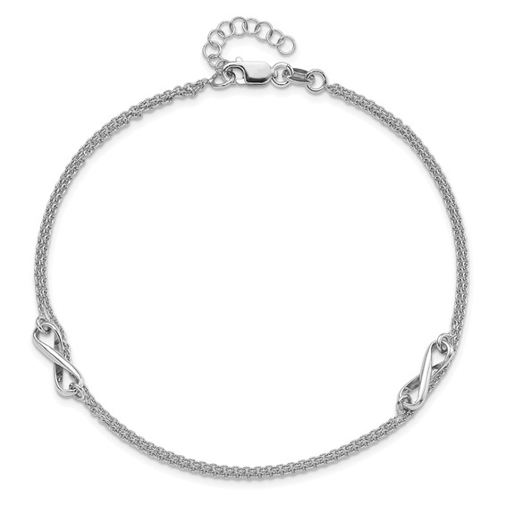 Leslie's Sterling Silver Rhodium-plated Infinity 2-Strand 9 inch Plus 1 inch Extender - Total 10 inch Anklet