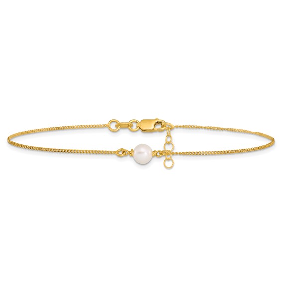 Leslie's Sterling Silver Gold-tone Freshwater Cultured Pearl 9 inch Plus 1 inch Extender - Total 10 inch Anklet