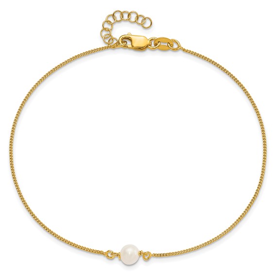 Leslie's Sterling Silver Gold-tone Freshwater Cultured Pearl 9 inch Plus 1 inch Extender - Total 10 inch Anklet