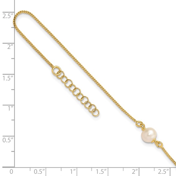 Leslie's Sterling Silver Gold-tone Freshwater Cultured Pearl 9 inch Plus 1 inch Extender - Total 10 inch Anklet