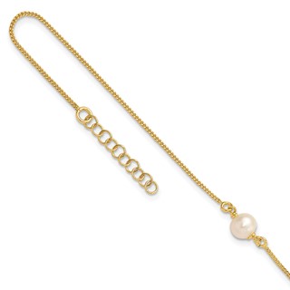 Leslie's Sterling Silver Gold-tone Freshwater Cultured Pearl 9 inch Plus 1 inch Extender - Total 10 inch Anklet