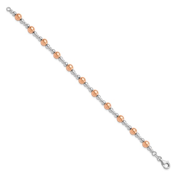 Leslie's Sterling Silver Rhodium-plated / Rose-tone Beaded Bracelet