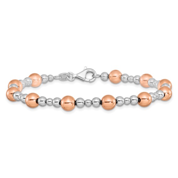 Leslie's Sterling Silver Rhodium-plated / Rose-tone Beaded Bracelet