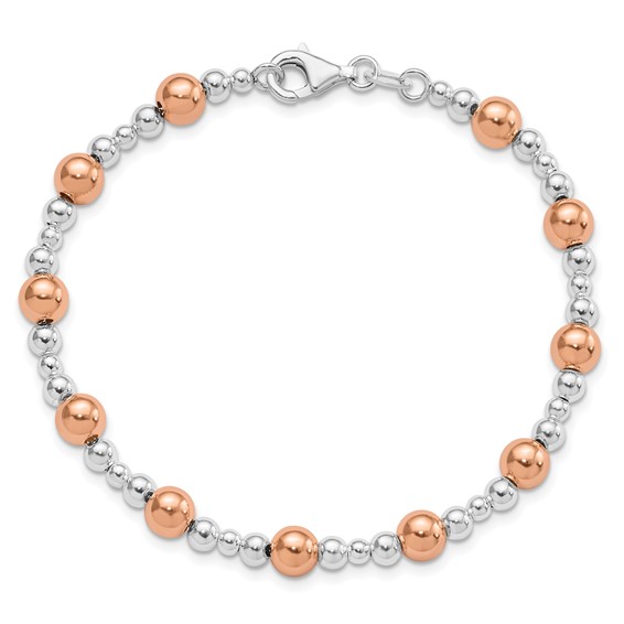 Leslie's Sterling Silver Rhodium-plated / Rose-tone Beaded Bracelet