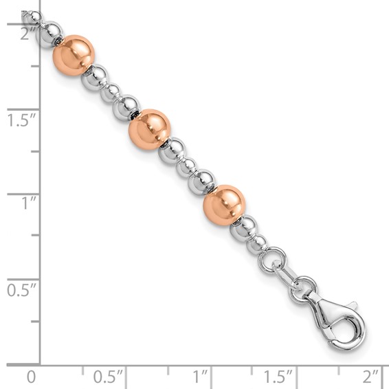 Leslie's Sterling Silver Rhodium-plated / Rose-tone Beaded Bracelet