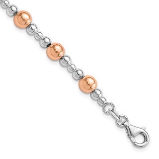 Leslie's Sterling Silver Rhodium-plated / Rose-tone Beaded Bracelet