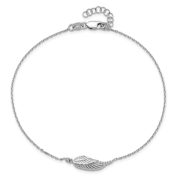 Leslie's Sterling Silver Rhodium-plated CZ Wing 9 inch Plus 1 inch Extender - Total 10 inch Anklet