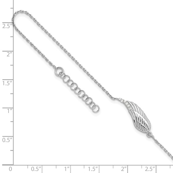 Leslie's Sterling Silver Rhodium-plated CZ Wing 9 inch Plus 1 inch Extender - Total 10 inch Anklet