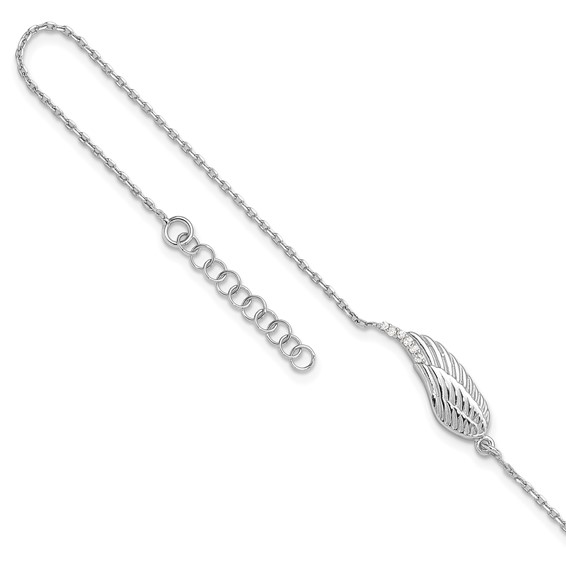 Leslie's Sterling Silver Rhodium-plated CZ Wing 9 inch Plus 1 inch Extender - Total 10 inch Anklet