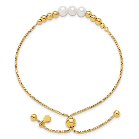 Leslie's Sterling Silver Gold-plt Polished FWC Pearls Adjustable Bracelet