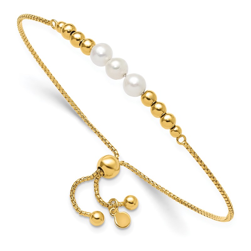 Sterling Silver Gold-plt Polished FWC Pearls Adjustable Bracelet