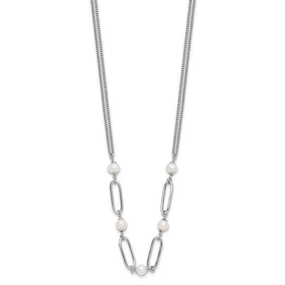 Leslie's Sterling Silver RH-plated Polished FWC Pearls w/2in ext. Necklace