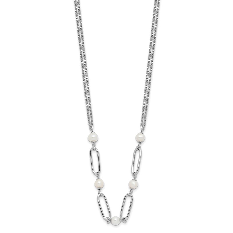 Sterling Silver RH-plated Polished FWC Pearls w/2in ext. Necklace