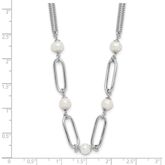 Leslie's Sterling Silver RH-plated Polished FWC Pearls w/2in ext. Necklace