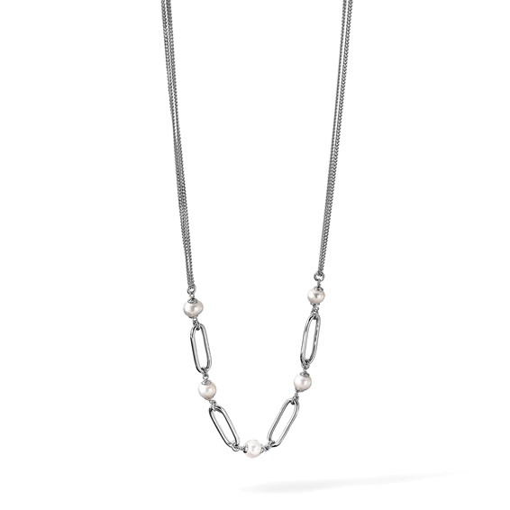 Leslie's Sterling Silver RH-plated Polished FWC Pearls w/2in ext. Necklace