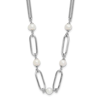 Leslie's Sterling Silver RH-plated Polished FWC Pearls w/2in ext. Necklace
