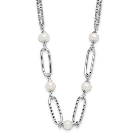 Leslie's Sterling Silver RH-plated Polished FWC Pearls w/2in ext. Necklace