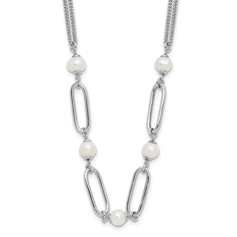 Sterling Silver RH-plated Polished FWC Pearls w/2in ext. Necklace