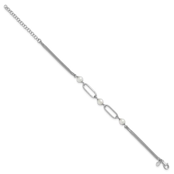 Leslie's Sterling Silver RH-plated Polished FWC Pearls w/2in ext. Bracelet