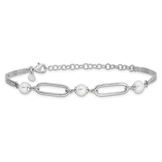Leslie's Sterling Silver RH-plated Polished FWC Pearls w/2in ext. Bracelet