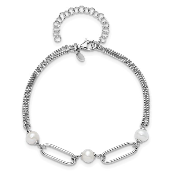 Leslie's Sterling Silver RH-plated Polished FWC Pearls w/2in ext. Bracelet